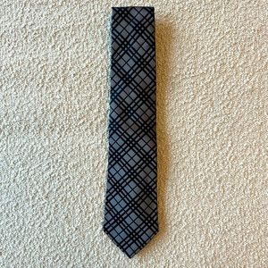 Burberry grey plaid tie. 100% silk. Made in England.